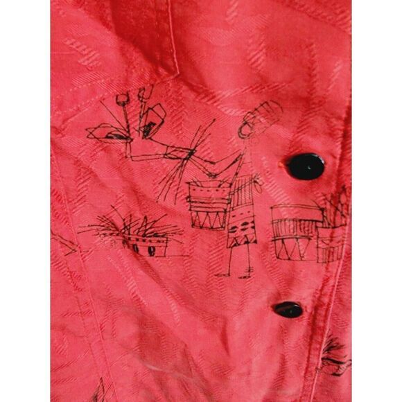 Chico's 2 100% Silk Red Black Long Slv Button-up Large Shirt Stick Figures Print - Picture 11 of 11